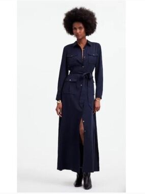 NWT: Madewell Utility Tie-Waist Maxi Shirtdress Navy Blue, Medium
